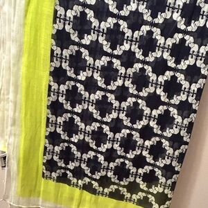 Crown & Ivy Navy and White Elephant Scarf with Yellow Border